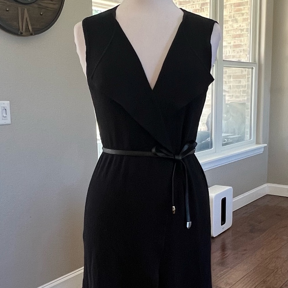 Adrianna Papell Small Black Long Cardigan Ribbed Sweater Top Belt Open Front - Picture 3 of 13